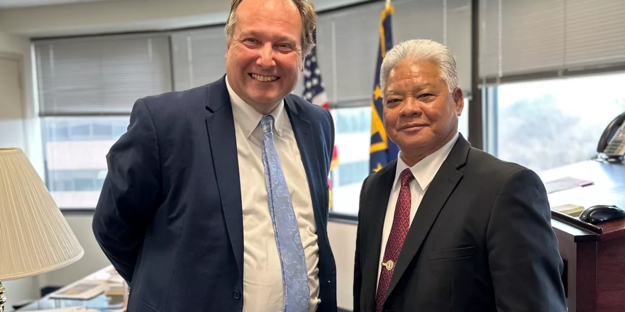 Patrick J. O’Brien and Arnold Palacios meeting in February, 2023. Photo credit: Office of Governor Arnold Palacios