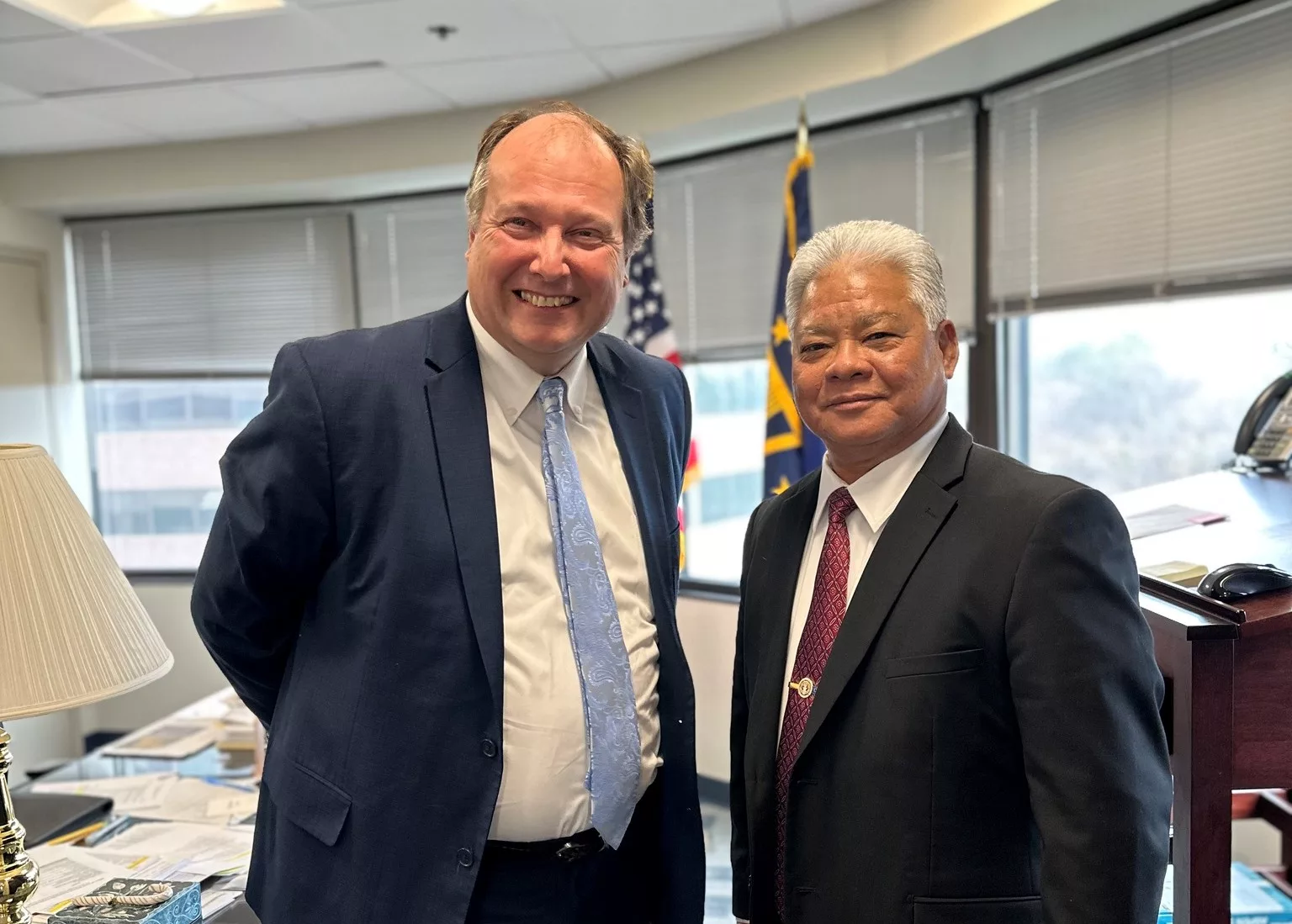 Patrick J. O’Brien and Arnold Palacios meeting in February, 2023. Photo credit: Office of Governor Arnold Palacios