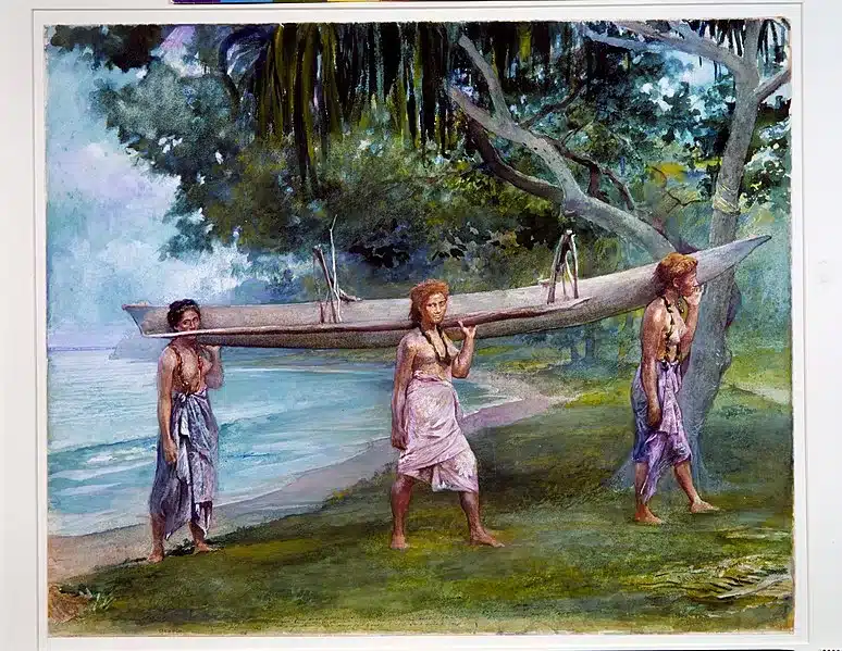 Girls Carrying a Canoe, Vaiala in Samoa