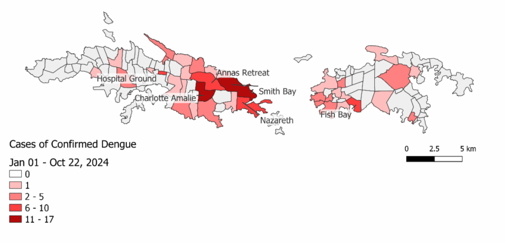 Dengue cases in St. Thomas and St. John.