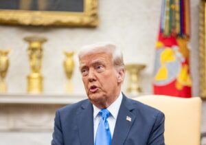 Donald Trump speaks in the oval office.