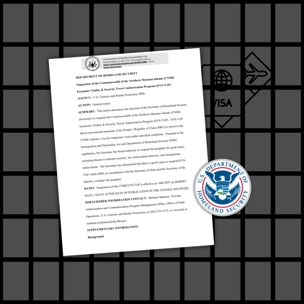 DHS suspends visa-free travel program for Chinese visitors to the Northern Mariana Islands
